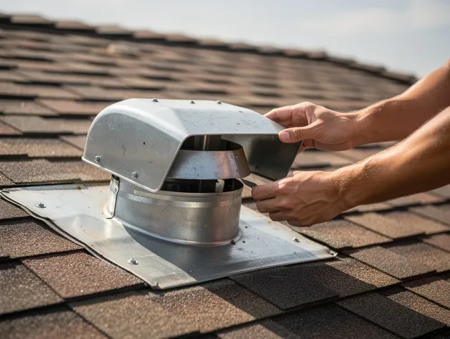 Ashland Dryer Vent Cleaning certified technician safely cleaning a roof-mounted dryer vent in Ashland