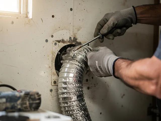 Ashland Dryer Vent Cleaning technician performing precise dryer vent hose installation in Ashland